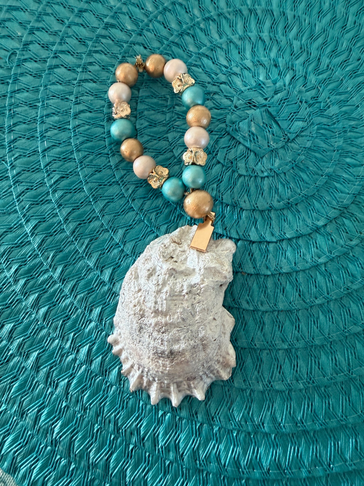Handcrafted Oyster Shell with Beaded Hanger – Coastal Floral Keepsake