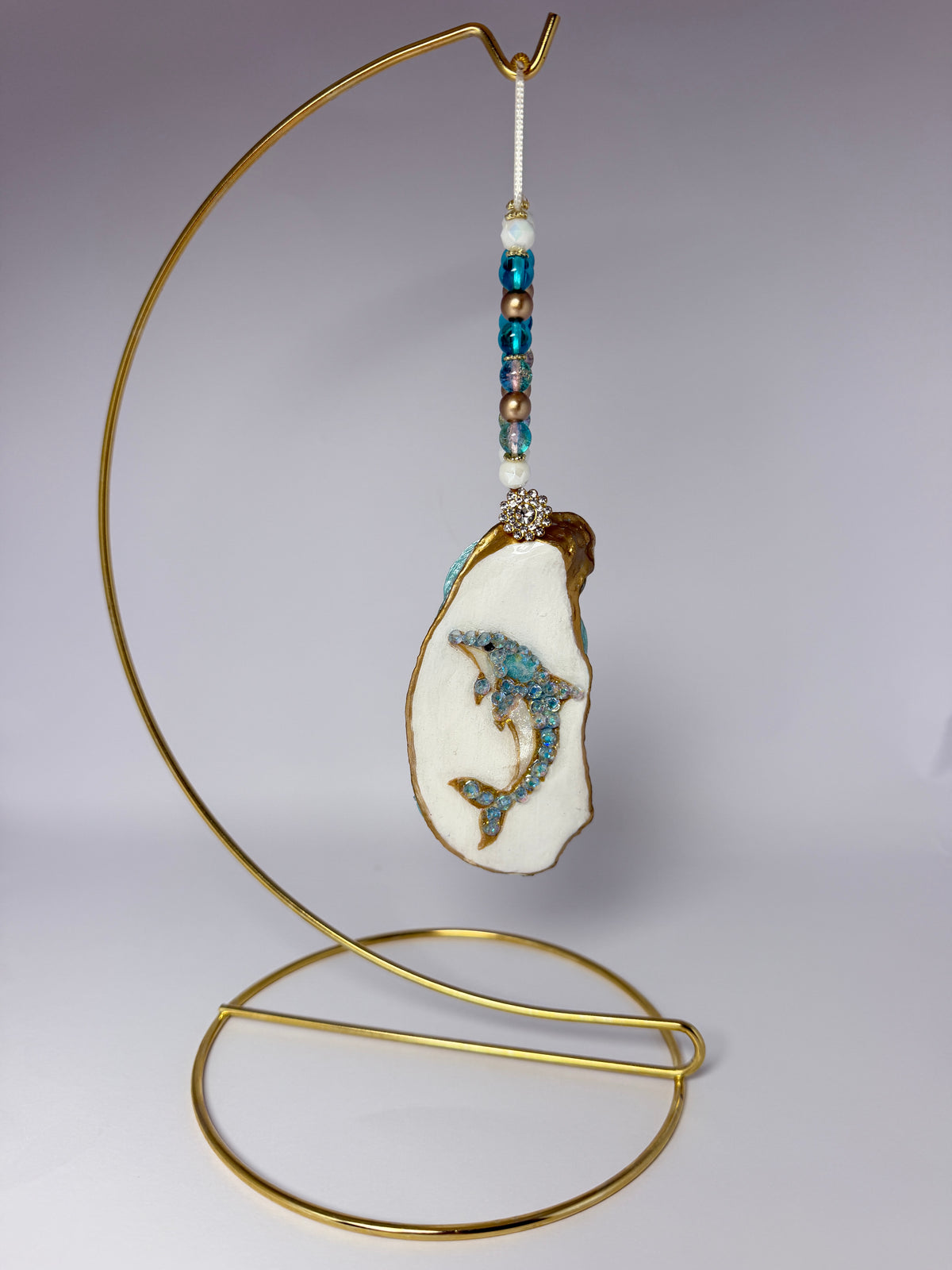 Handcrafted Coastal Dolphin Oyster Shellfish Ornament/ Coastal Keepsake