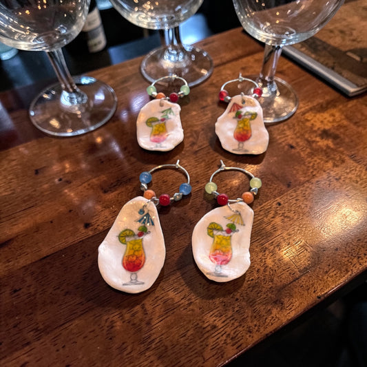 Cocktail with umbrella and coordinating color bead -glass charms set of 4