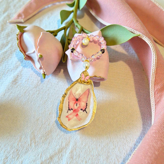 Butterfly Breast Cancer Awareness Oyster Shell Ornament