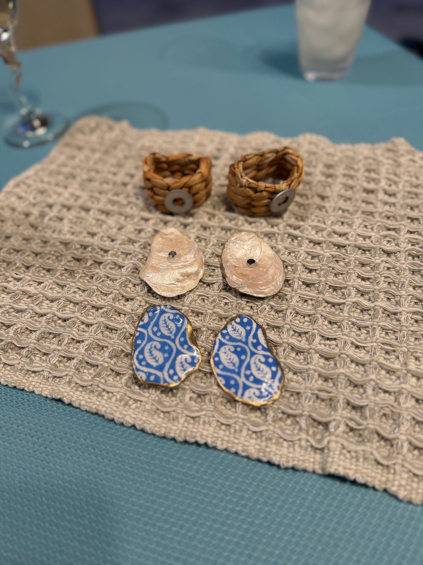 Interchangeable Shell Napkin Ring Set- Coastal Blue