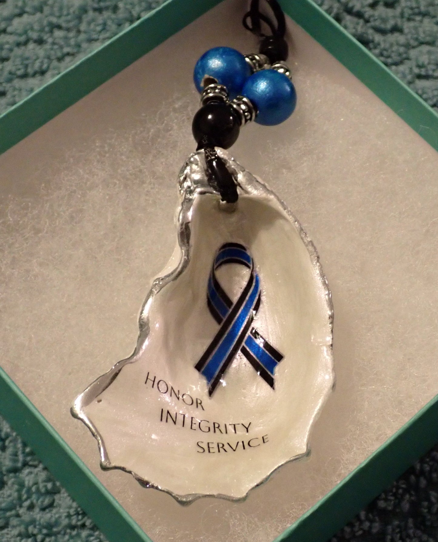 Thin Blue Line Ribbon - “Honor Integrity Service”- Oyster