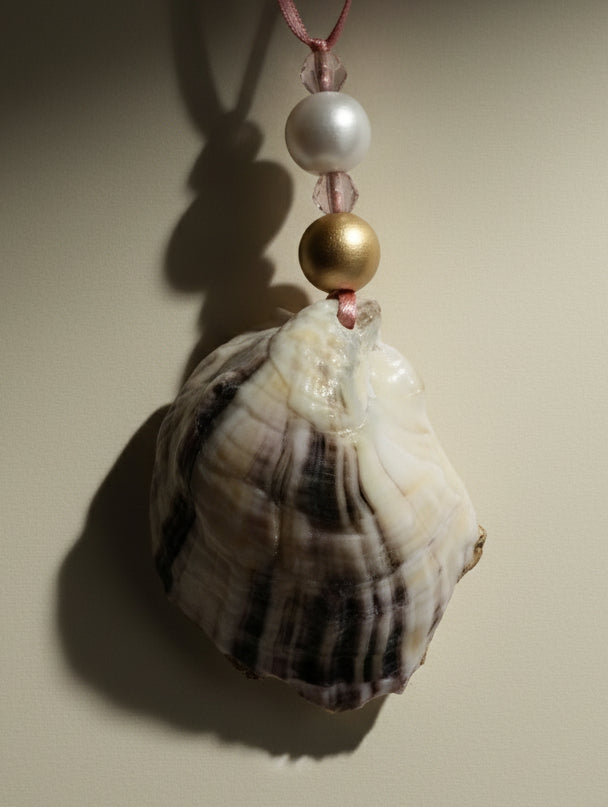 Pink Tree with Star- Oyster shell- with natural back of shell