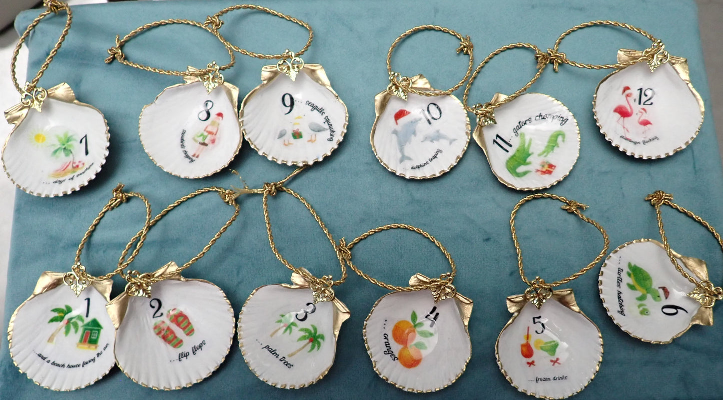 Decorative shell ornaments with numbers and designs