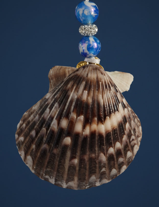 Shell ornament with blue beads