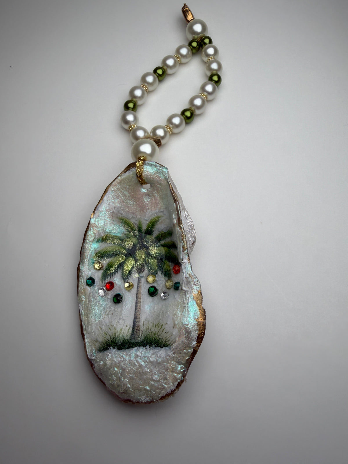 Tropical Christmas Palm Tree Oyster Shell Ornament