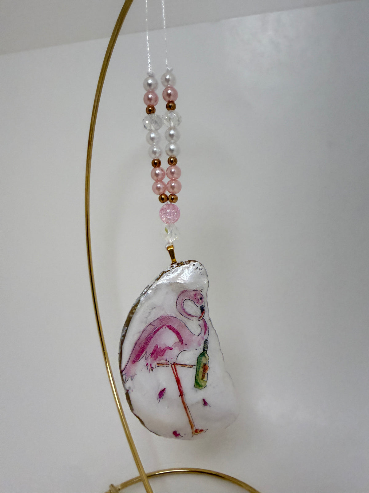Pink Flamingo Coastal Oyster Shell Ornament