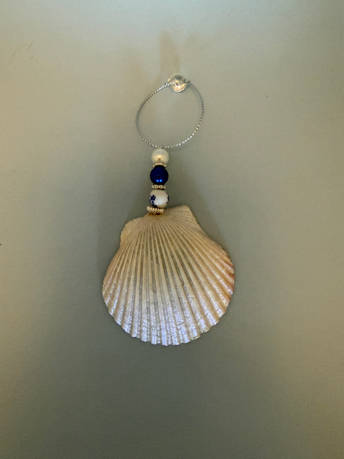 Vintage Blue & White Scallop Shell Ornament & Wine Bottle Charm
