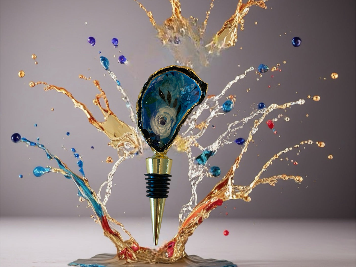 White flower blue & black background