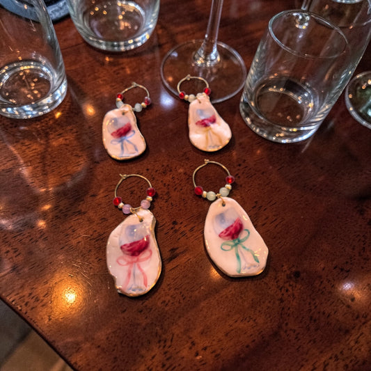 Red Wine glass design coordinating color bead  -wine glass charms set of 4