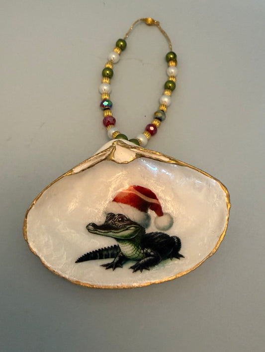 Smiling Alligator with Santa hat