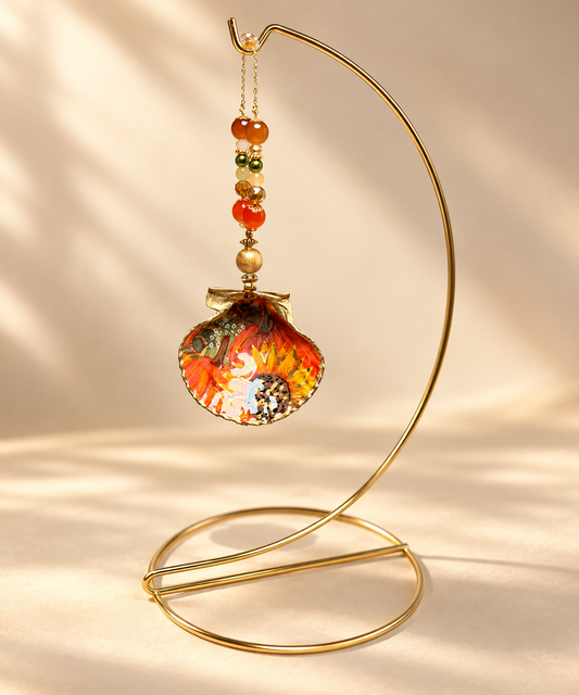 Sunflower & Pumpkin Scallop Shell Ornament | Handmade Fall Coastal Décor