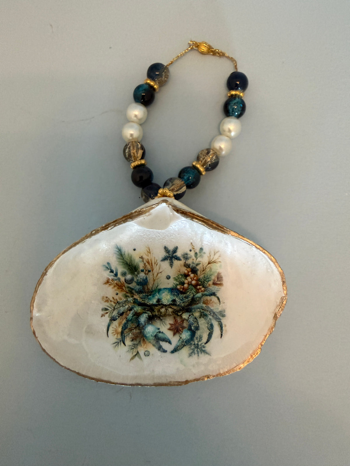 Coastal Christmas Blue Crab Oyster Shell Ornament & Wine Bottle Charm