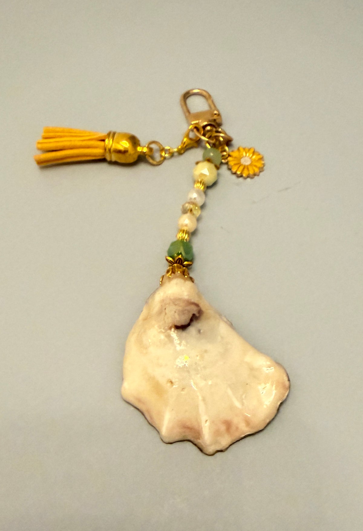 Sunflower & Bee Oyster Shell Purse Charm | Handmade Coastal Accessory