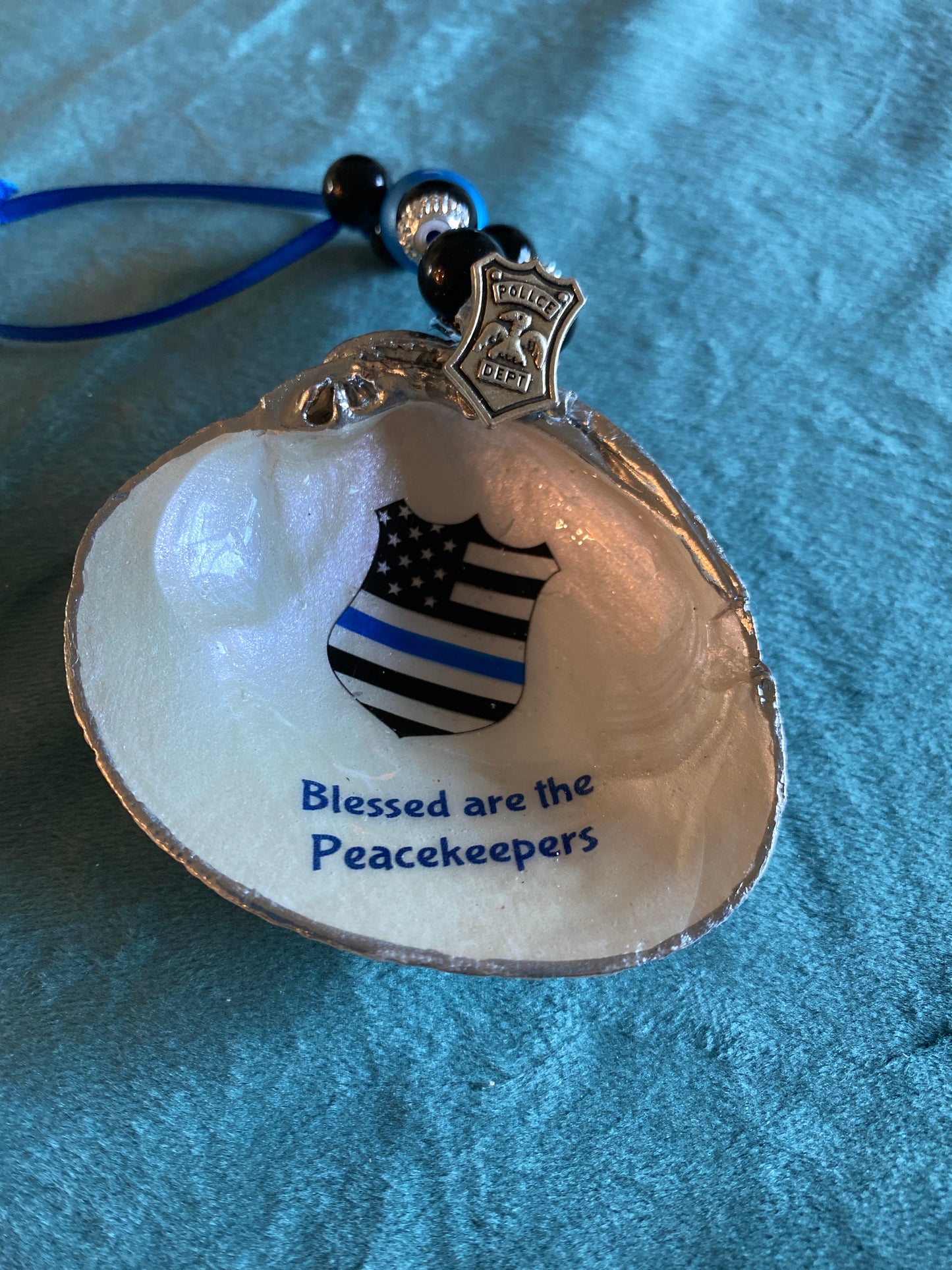 Thin Blue Line Flag badge shape- clam shell