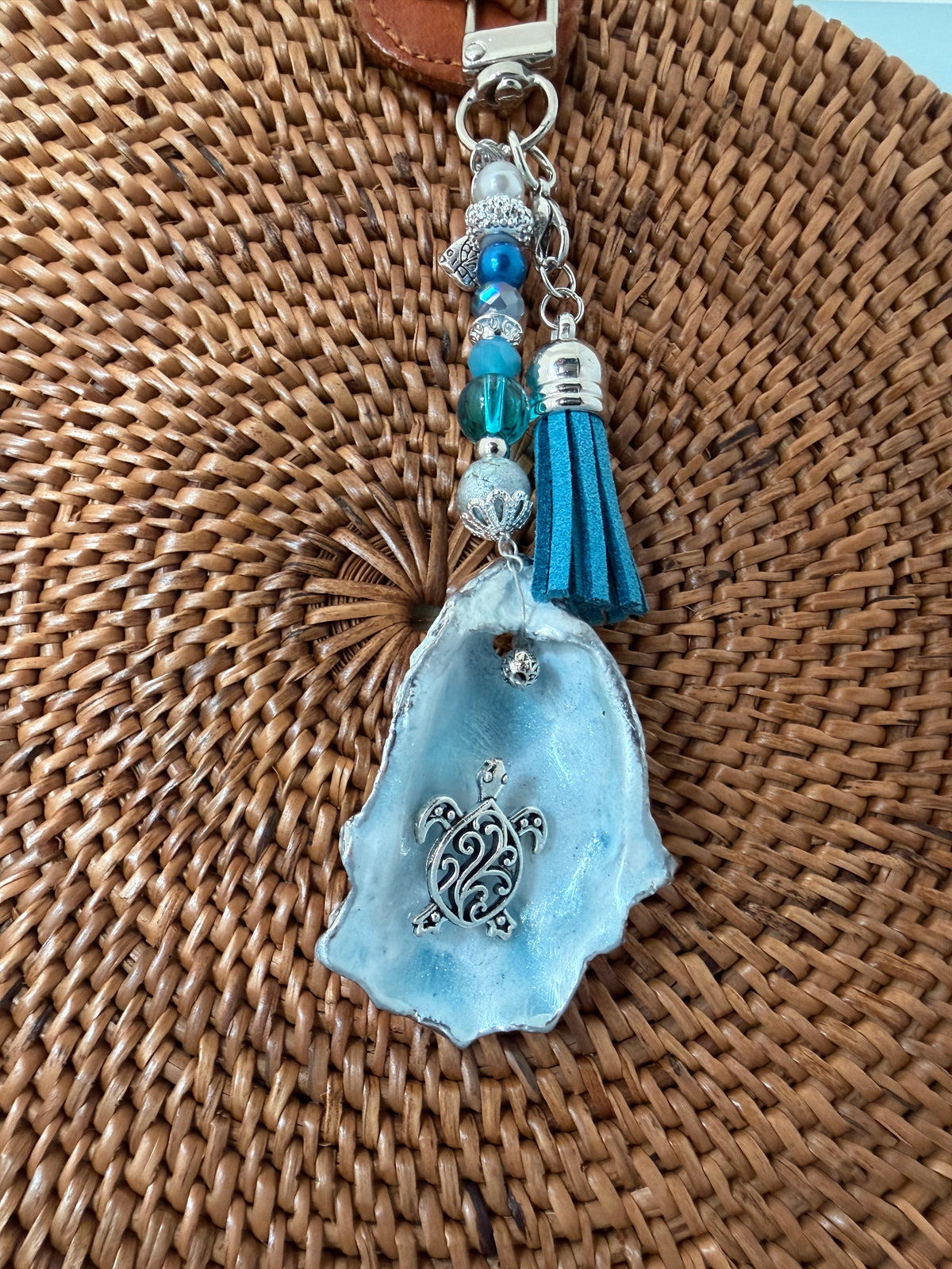 Handcrafted Sea Turtle Oyster Shell Purse Charm