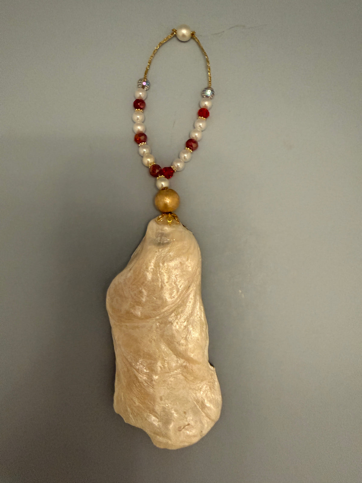Santa’s little helper Oyster Shell Ornament/ Wine Bottle Charm