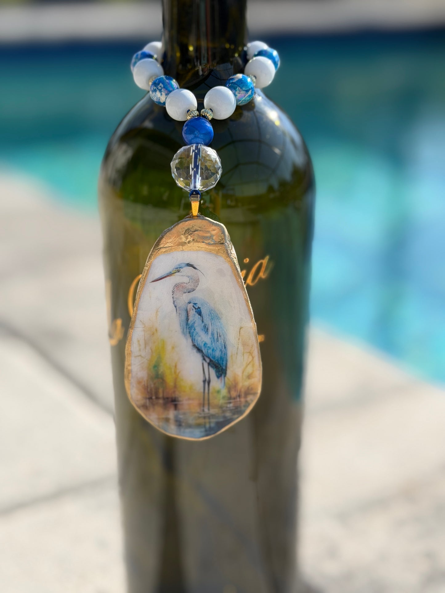 Blue Heron Coastal Keepsake Charm – Handcrafted Oyster Shell Gift