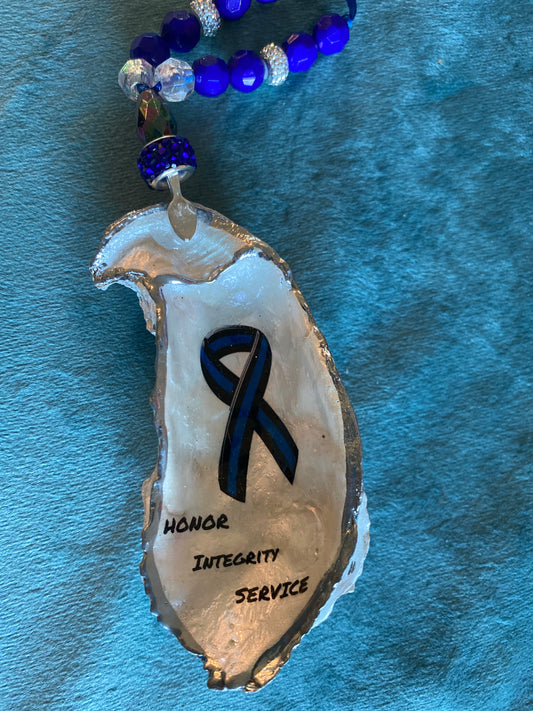 Thin Blue line- Ribbon “Honor -Integrity -Service”- oyster shell
