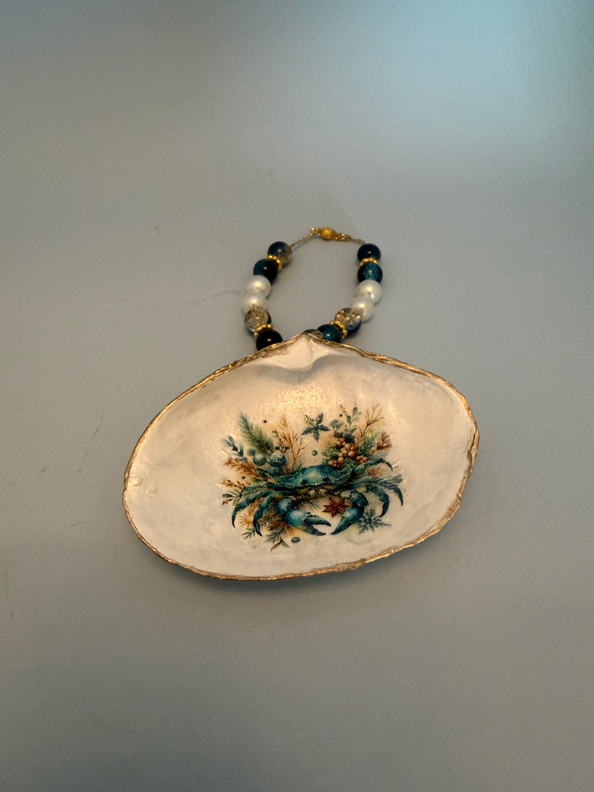 Coastal Christmas Blue Crab Oyster Shell Ornament & Wine Bottle Charm