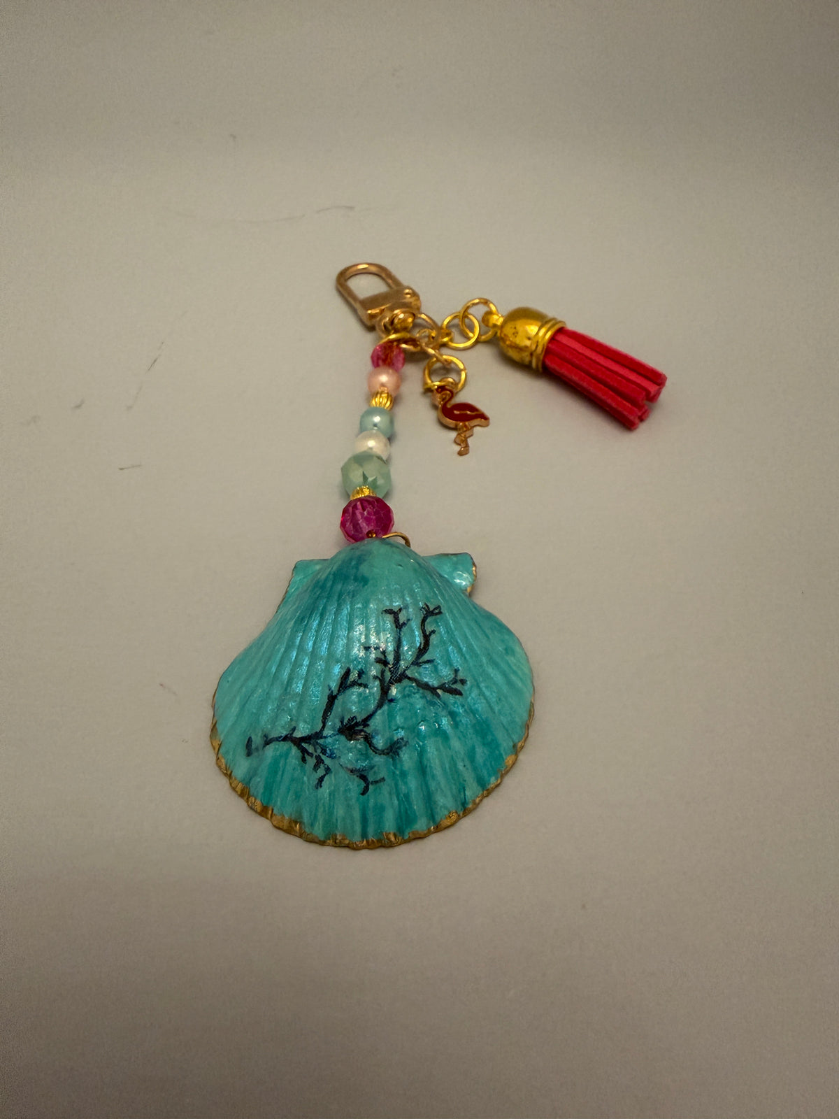 Handcrafted Flamingo Shell Purse Charm | Coastal Bag Accessory