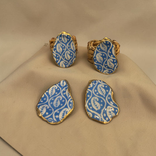 Interchangeable Shell Napkin Ring Set- Coastal Blue