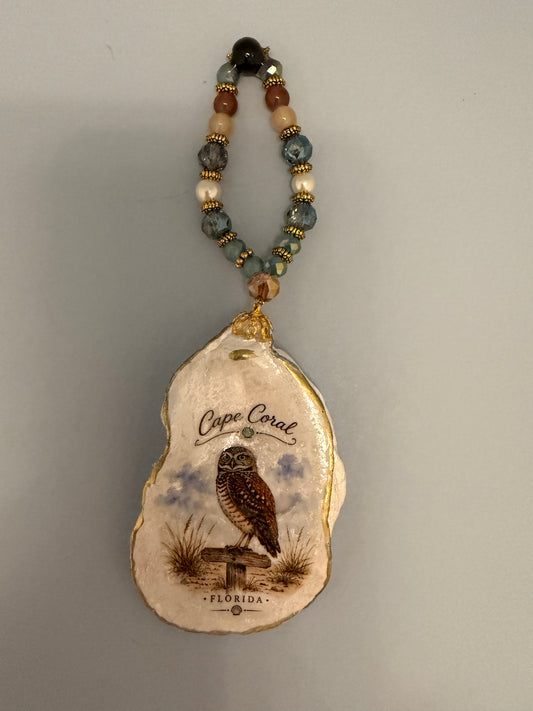Cape Coral Burrowing Owl | Handcrafted Coastal Shell Ornament