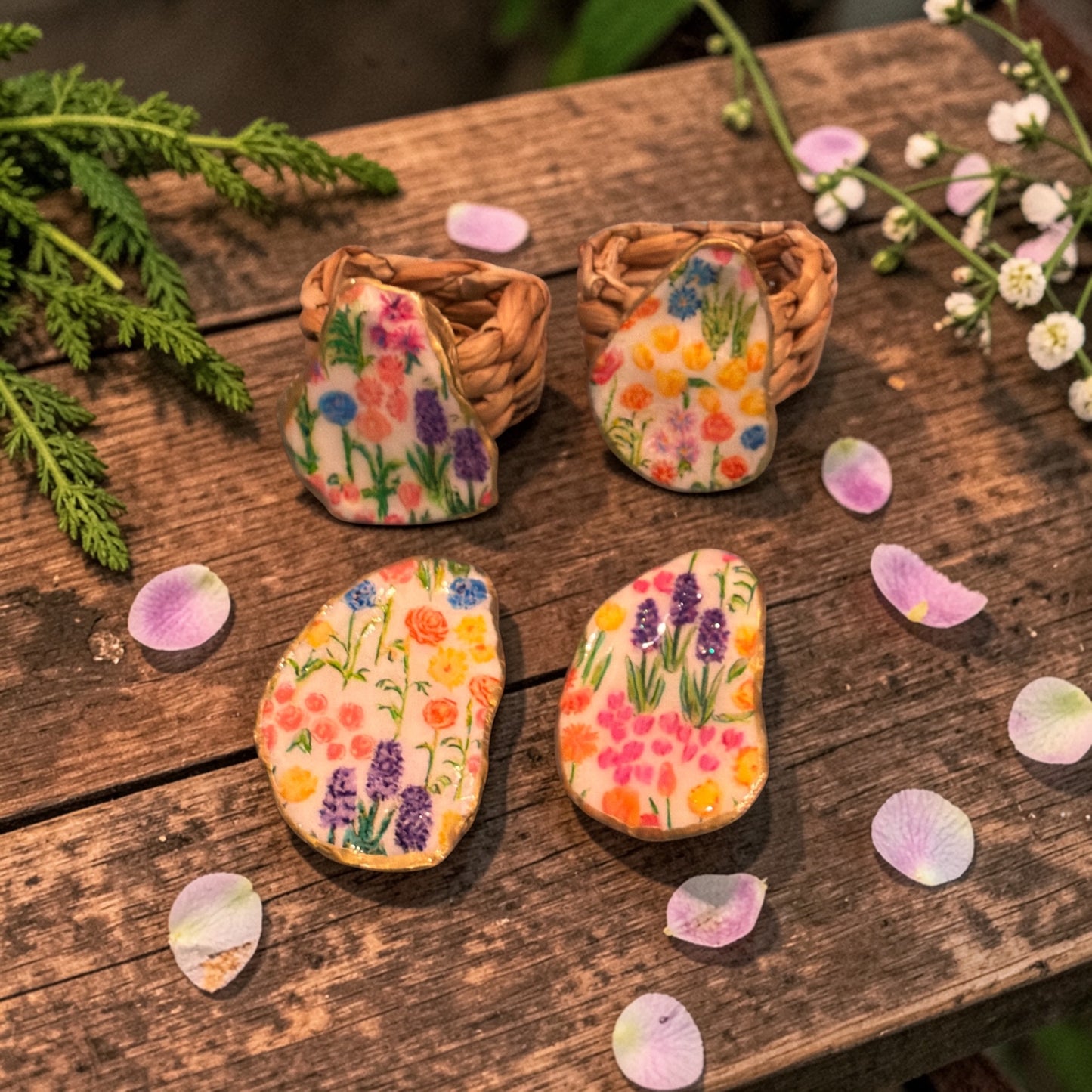 Interchangeable napkin ring set-Coastal Garden