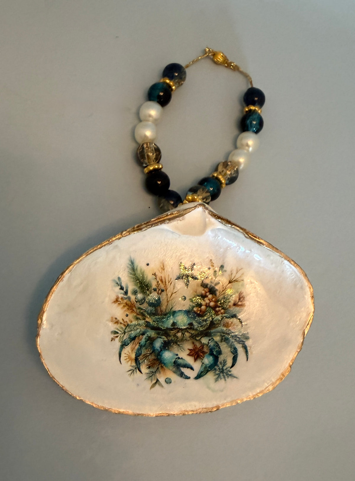 Coastal Christmas Blue Crab Oyster Shell Ornament & Wine Bottle Charm
