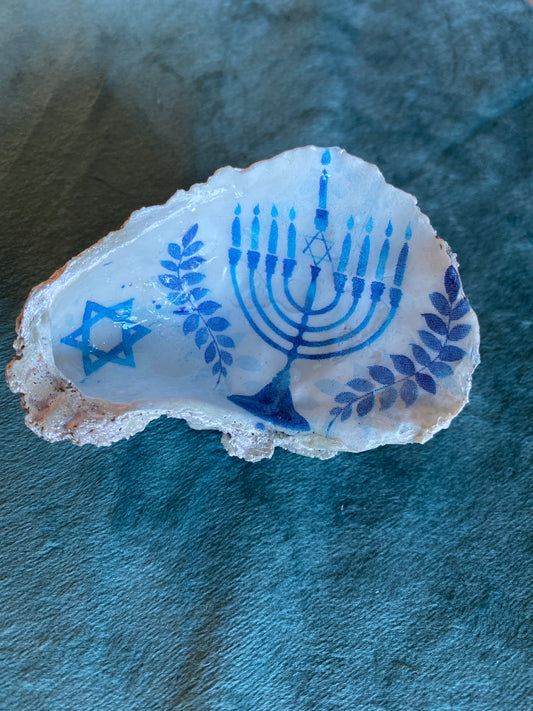 Menorah with Star of David- oyster shell