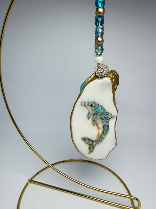 Handcrafted Coastal Dolphin Oyster Shellfish Ornament/ Coastal Keepsake