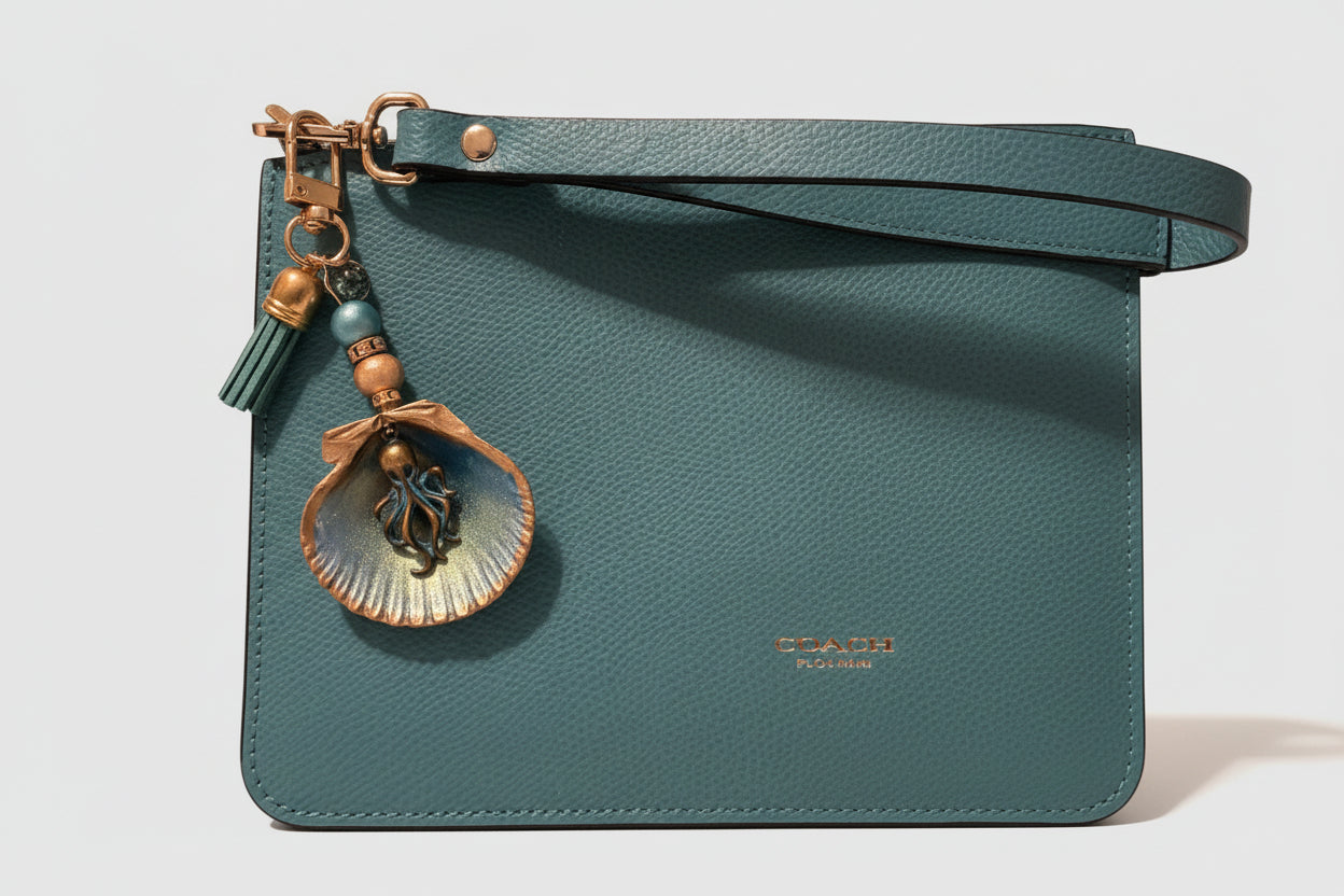 Octopus charm on a scallop shell purse charm