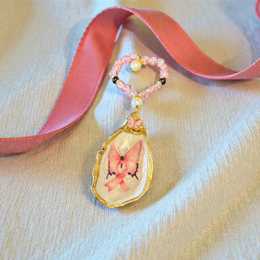 Butterfly Breast Cancer Awareness Oyster Shell Ornament