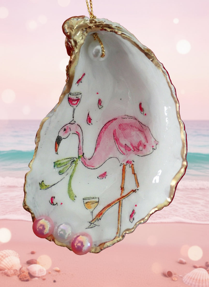 Flamingo holding wine glass- oyster