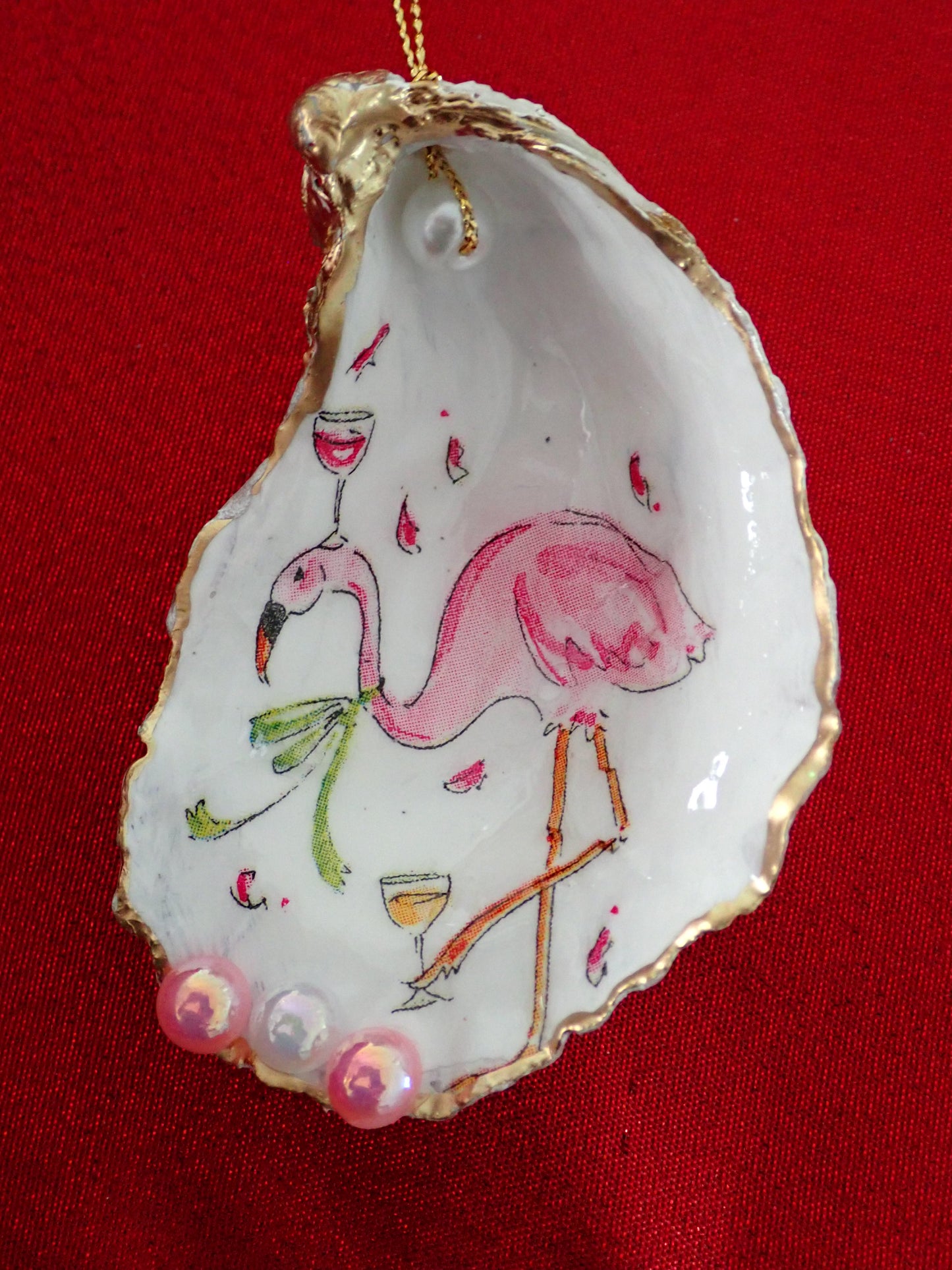 Flamingo holding wine glass- oyster
