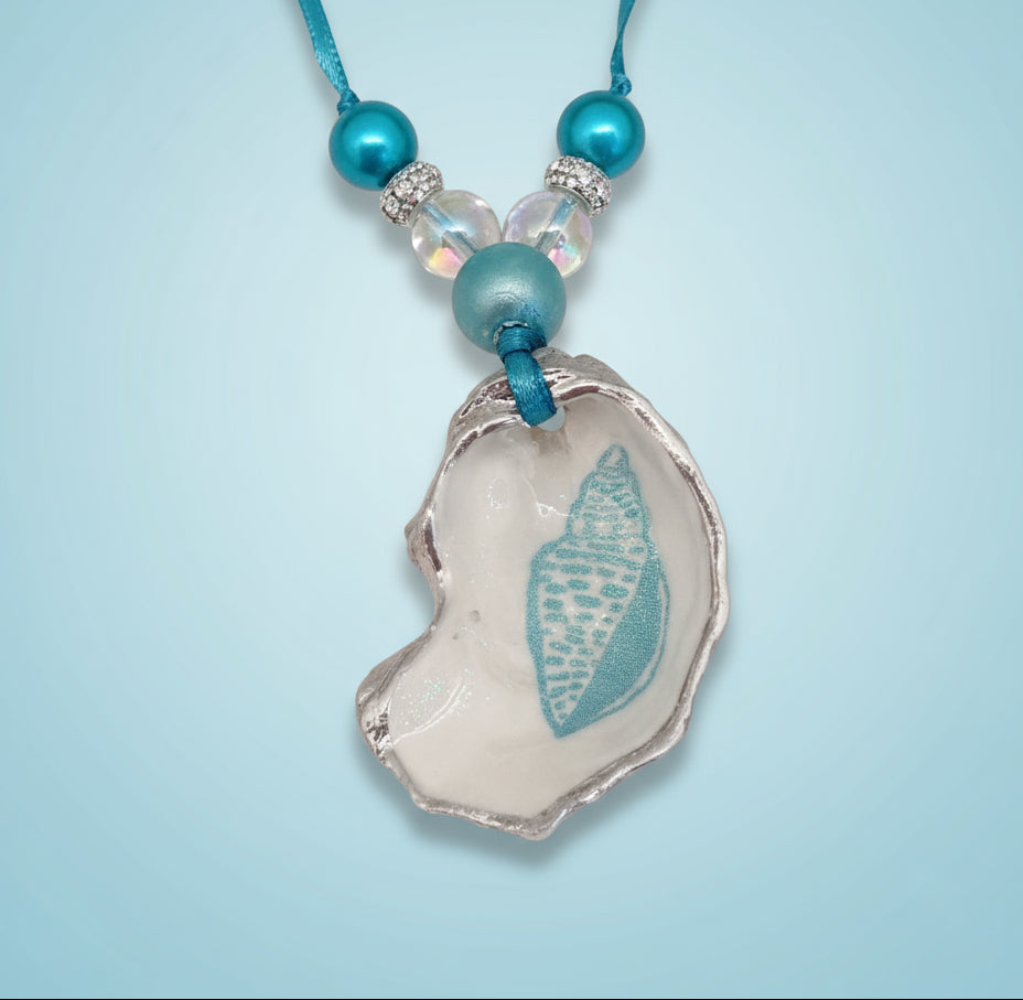 Teal Cone Shell- on oyster shell