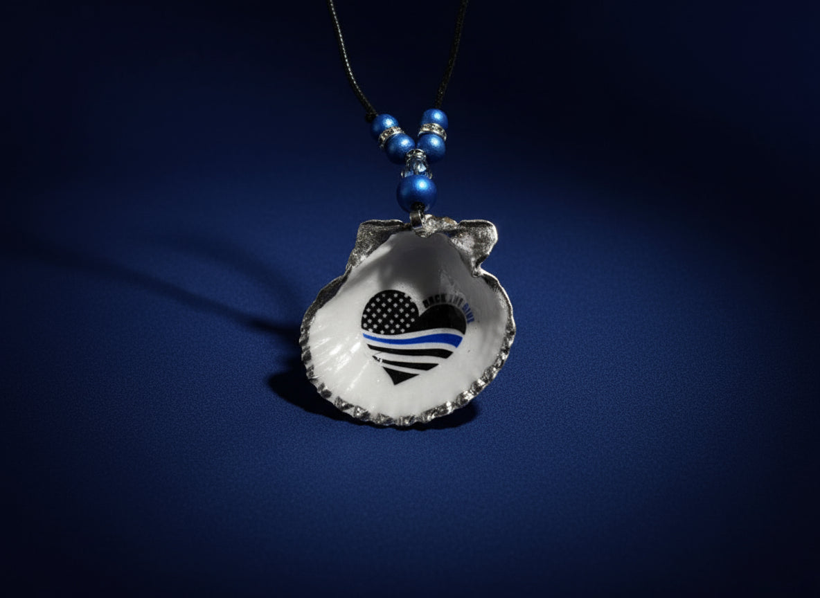 thin blue line heart- "Back the Blue"- scallop