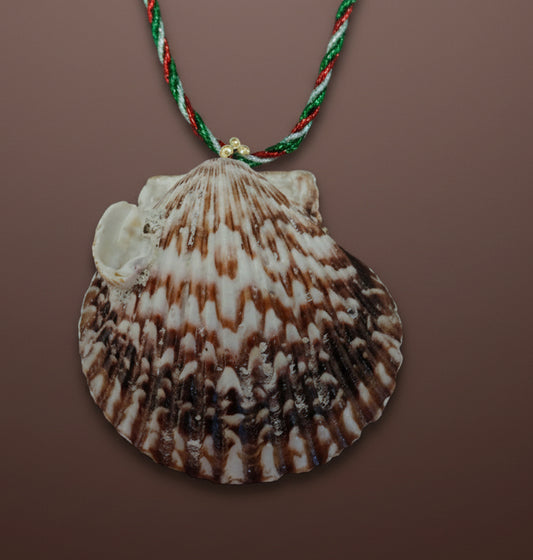 Christmas red/green and gold ornament- on a scallop shell