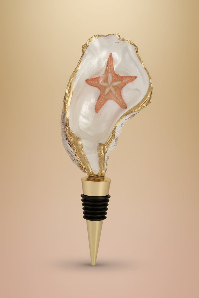Oyster shell wine stopper with starfish 