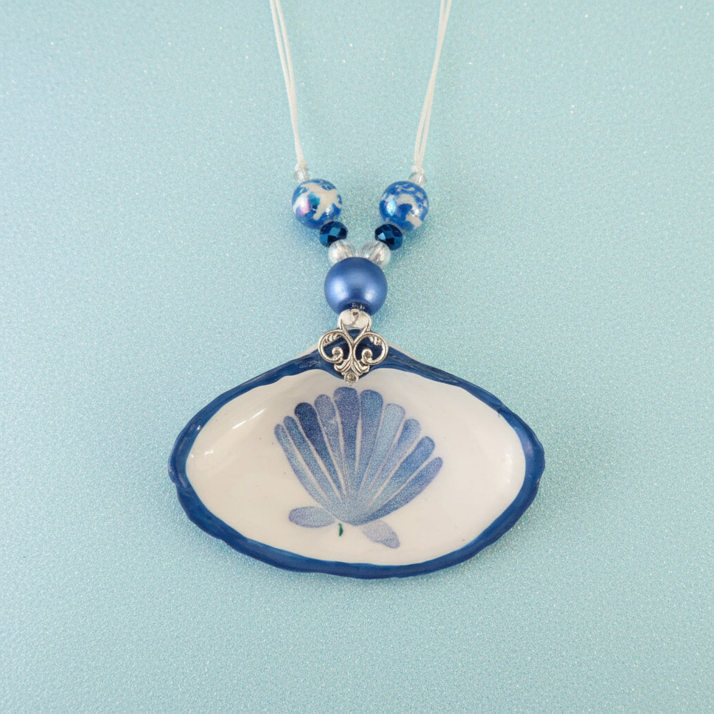 Blue Scallop Shell design- on a clam shell