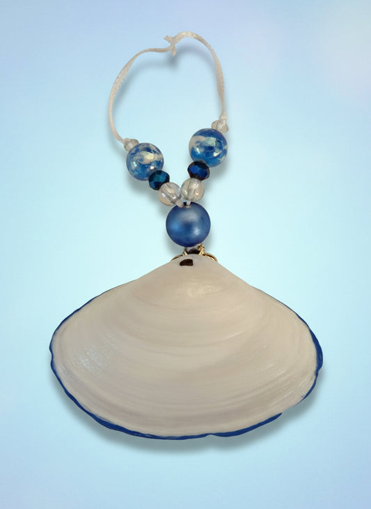 Blue Scallop Shell design- on a clam shell