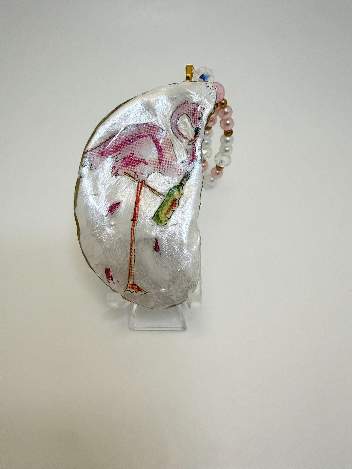 Pink Flamingo Coastal Oyster Shell Ornament