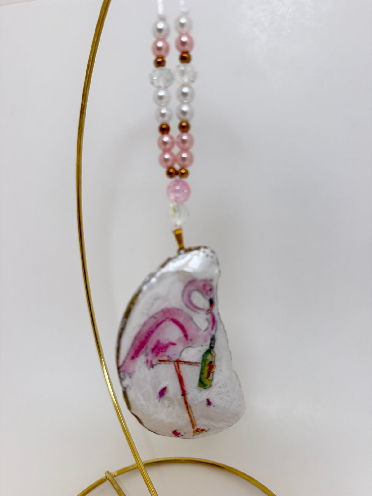 Pink Flamingo Coastal Oyster Shell Ornament