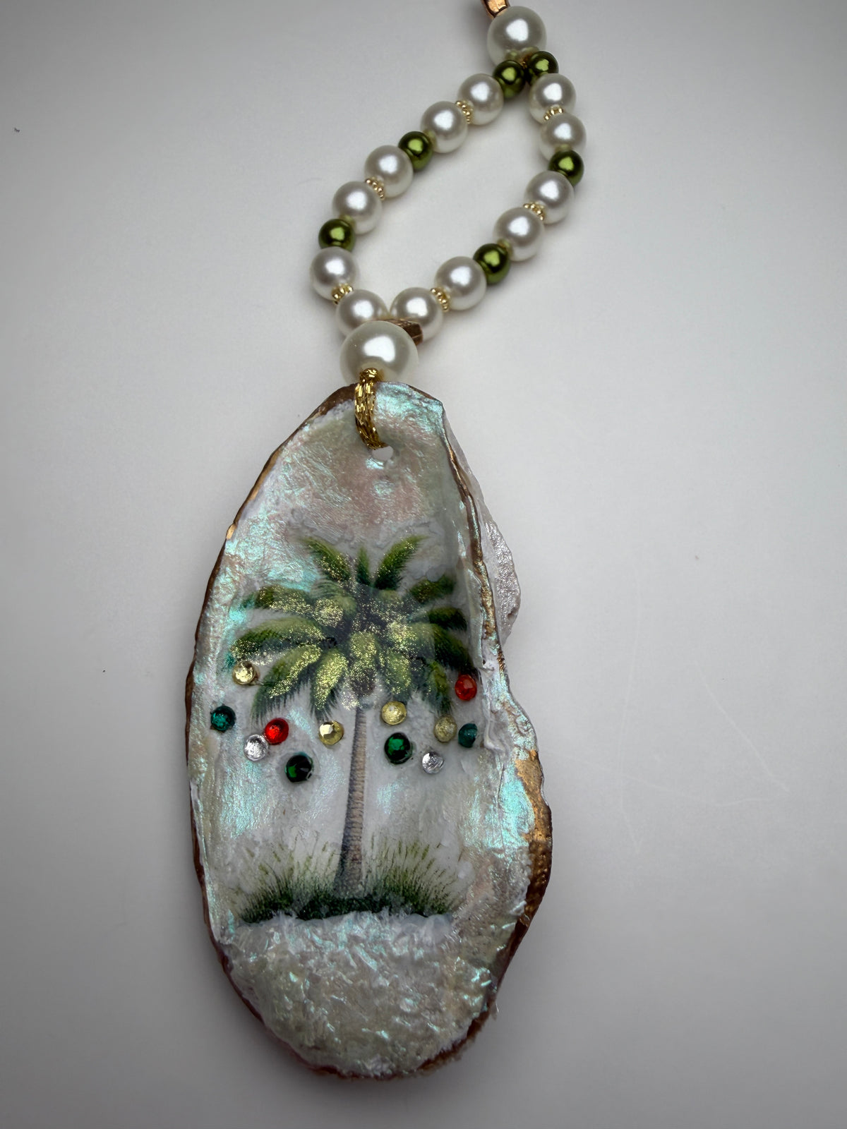 Tropical Christmas Palm Tree Oyster Shell Ornament