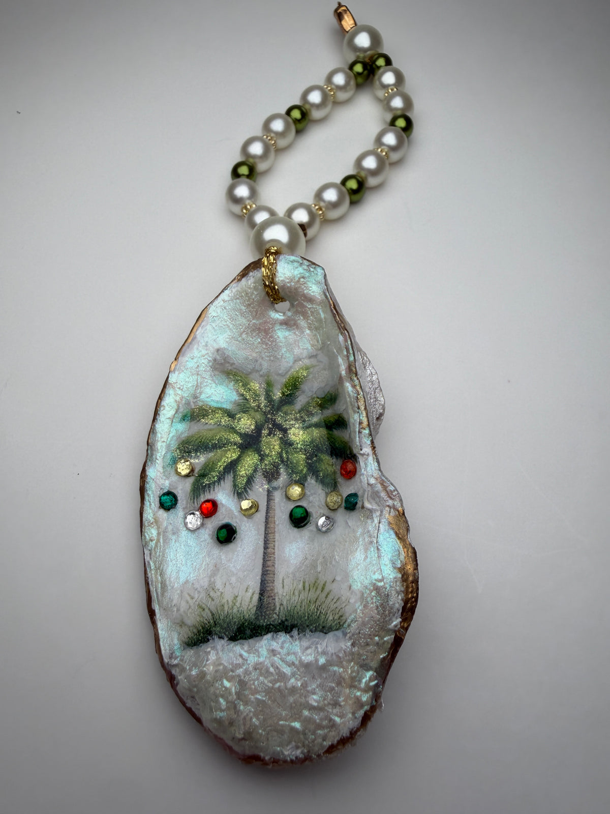 Tropical Christmas Palm Tree Oyster Shell Ornament