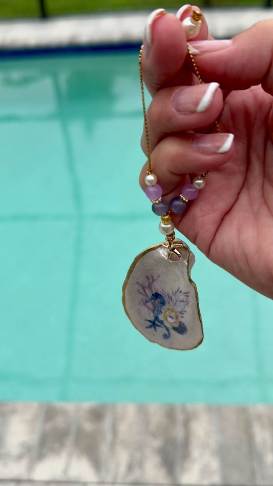 Handcrafted Blue Seahorse Oyster Shell Ornament